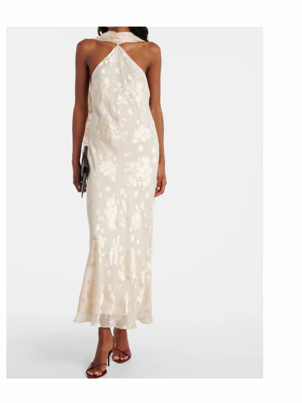 Rixo bridal Hayley- Halter-Neck Floral silk Maxi Dress in Cream